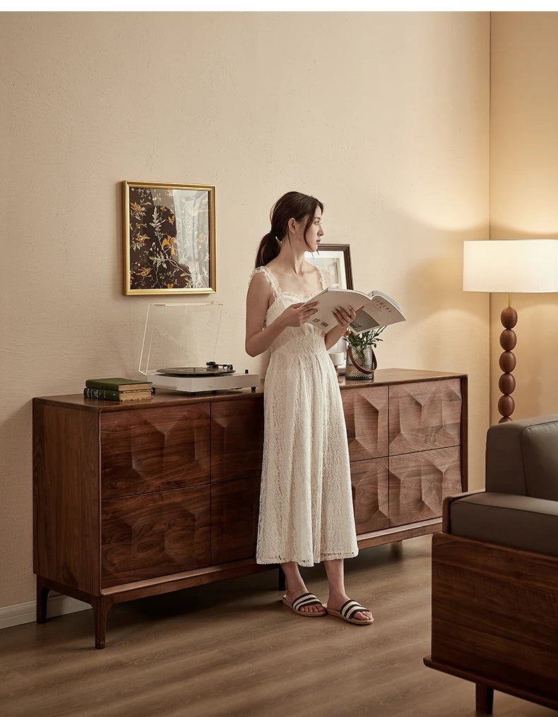 ウォールナットキャビネット - エレガントなデザインの収納家具、リビングやダイニングに最適! hjy-5006