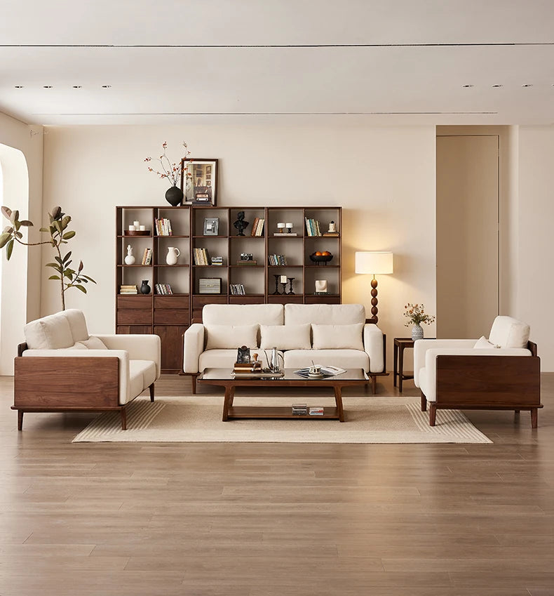 ウォールナットフレームの贅沢ソファー - 発泡ポリエチレン・ダウン・綿麻素材使用で快適な座り心地を提供! hjy-5007