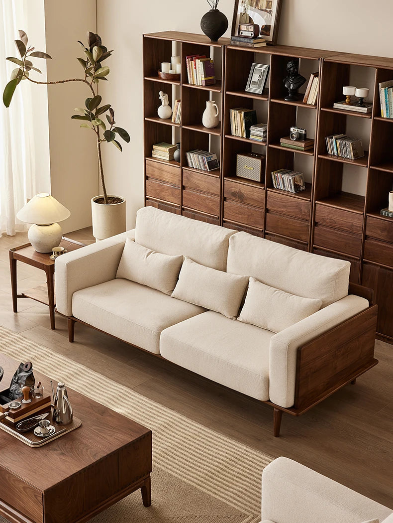 ウォールナットフレームの贅沢ソファー - 発泡ポリエチレン・ダウン・綿麻素材使用で快適な座り心地を提供! hjy-5007