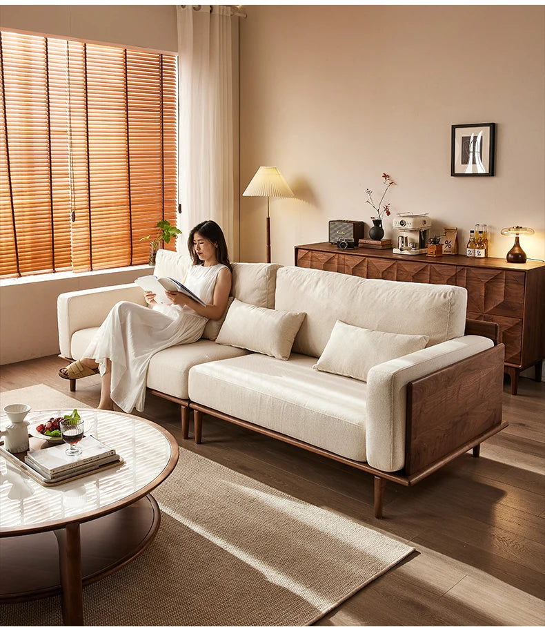 ウォールナットフレームの贅沢ソファー - 発泡ポリエチレン・ダウン・綿麻素材使用で快適な座り心地を提供! hjy-5007