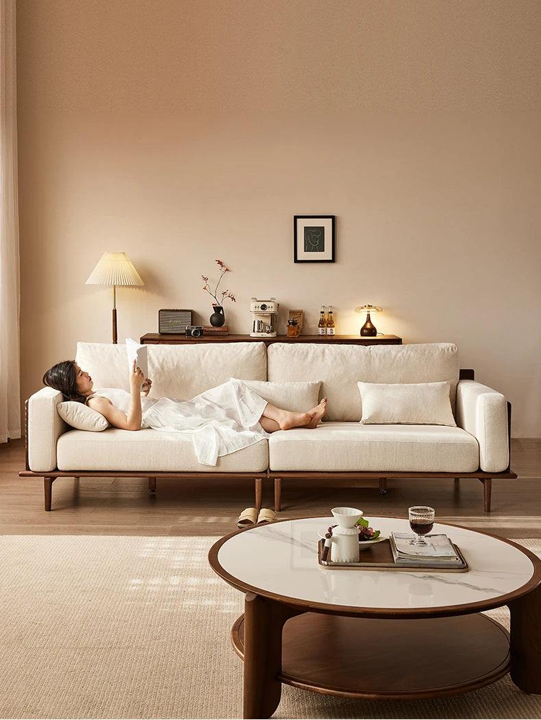 ウォールナットフレームの贅沢ソファー - 発泡ポリエチレン・ダウン・綿麻素材使用で快適な座り心地を提供! hjy-5007