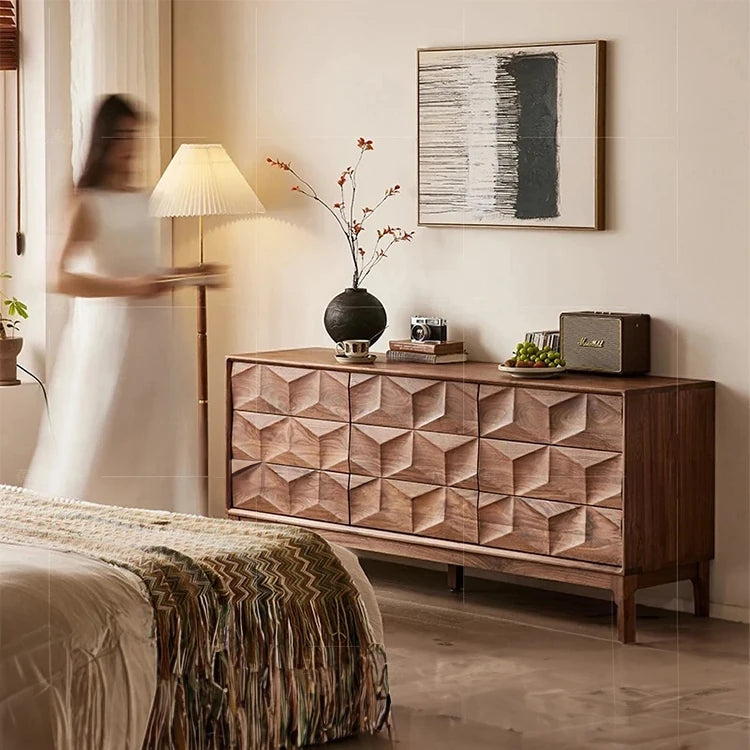 ウォールナット製デザインキャビネット - モダンなインテリアに最適な収納家具 hjy-5010