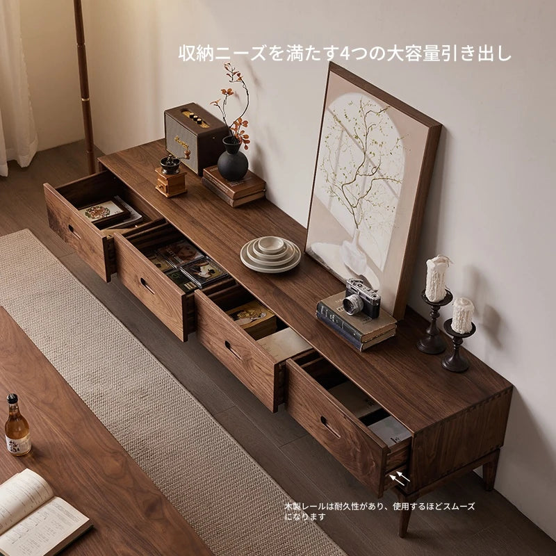 ウォールナットテレビ台 - モダンデザインの収納付きリビング家具、北米産ブラックウォールナット製 hjy-5011