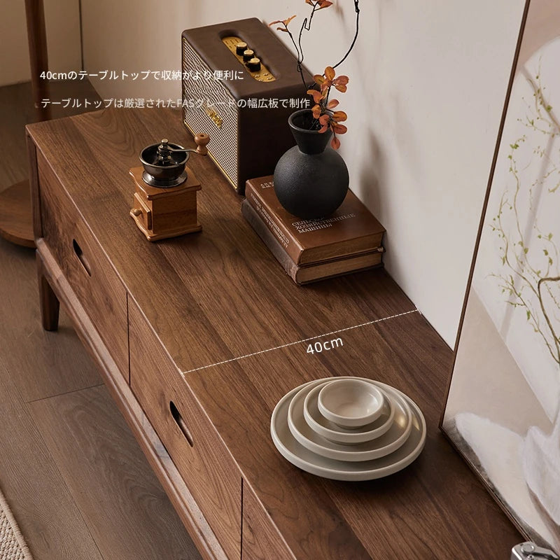 ウォールナットテレビ台 - モダンデザインの収納付きリビング家具、北米産ブラックウォールナット製 hjy-5011