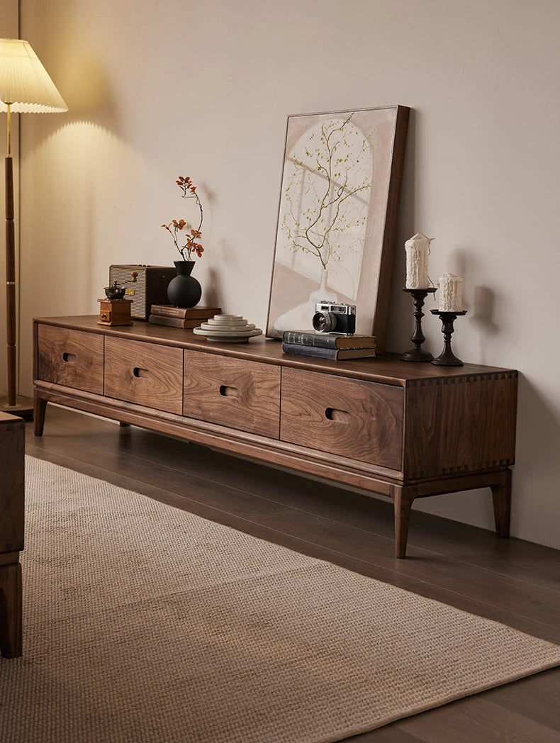 ウォールナットテレビ台 - モダンデザインの収納付きリビング家具、北米産ブラックウォールナット製 hjy-5011