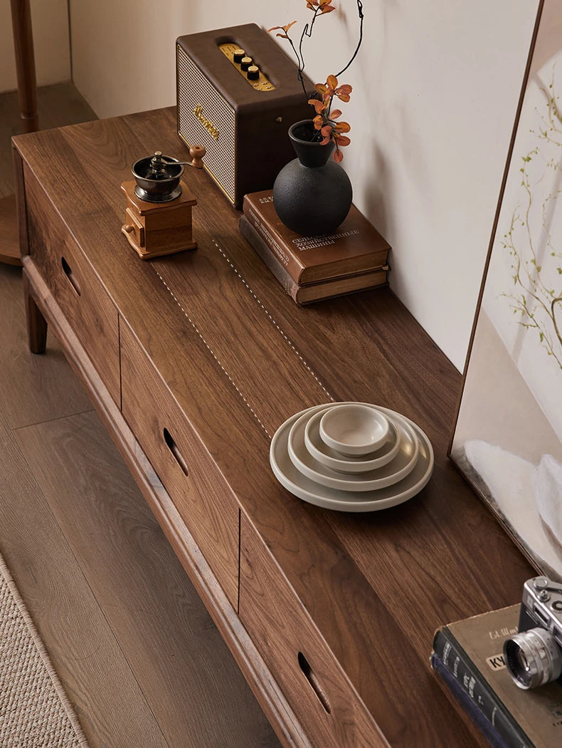 ウォールナットテレビ台 - モダンデザインの収納付きリビング家具、北米産ブラックウォールナット製 hjy-5011