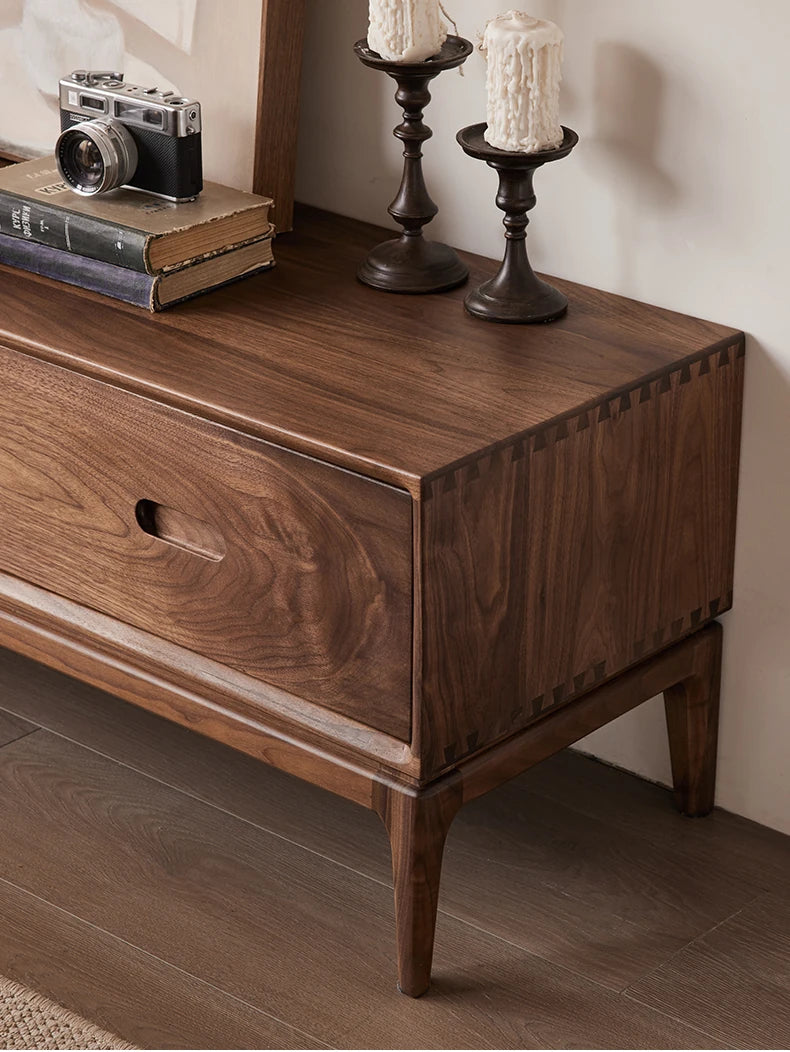 ウォールナットテレビ台 - モダンデザインの収納付きリビング家具、北米産ブラックウォールナット製 hjy-5011