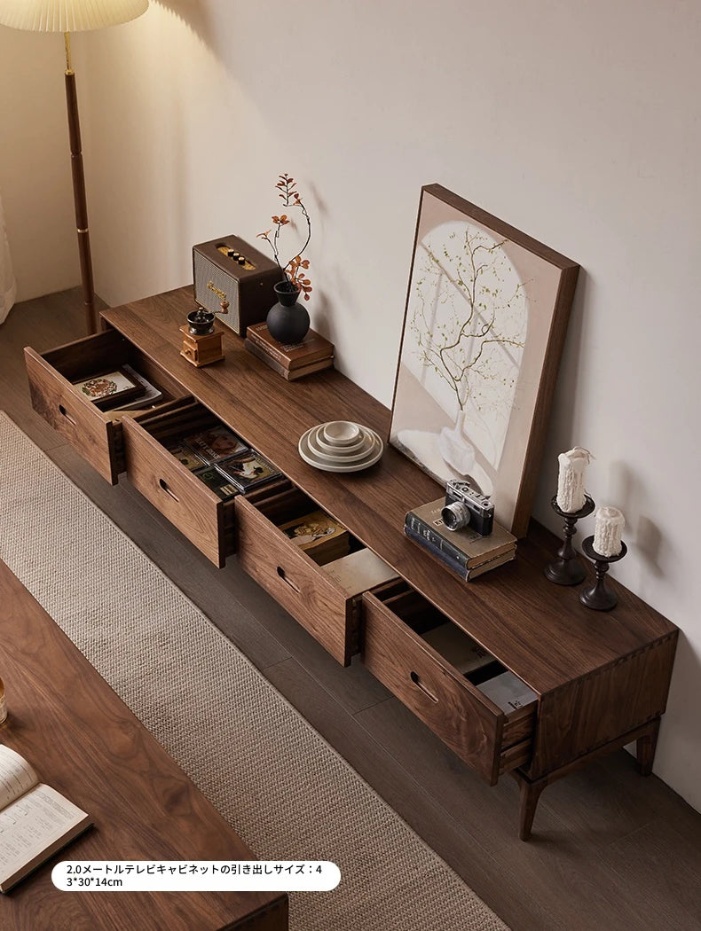 ウォールナットテレビ台 - モダンデザインの収納付きリビング家具、北米産ブラックウォールナット製 hjy-5011