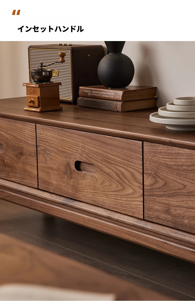 ウォールナットテレビ台 - モダンデザインの収納付きリビング家具、北米産ブラックウォールナット製 hjy-5011