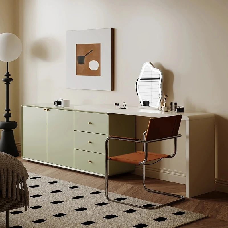 モダンデザインの多層板化粧台 | スタイリッシュな収納とミラー付き | おしゃれなインテリアアイテム hko-4606