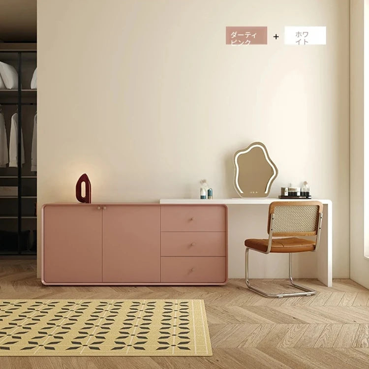 モダンデザインの多層板化粧台 | スタイリッシュな収納とミラー付き | おしゃれなインテリアアイテム hko-4606