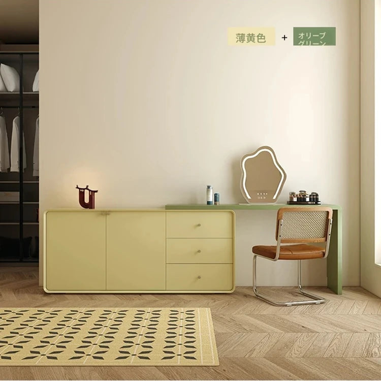 モダンデザインの多層板化粧台 | スタイリッシュな収納とミラー付き | おしゃれなインテリアアイテム hko-4606