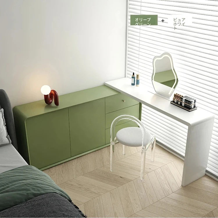 モダンデザインの多層板化粧台 | スタイリッシュな収納とミラー付き | おしゃれなインテリアアイテム hko-4606