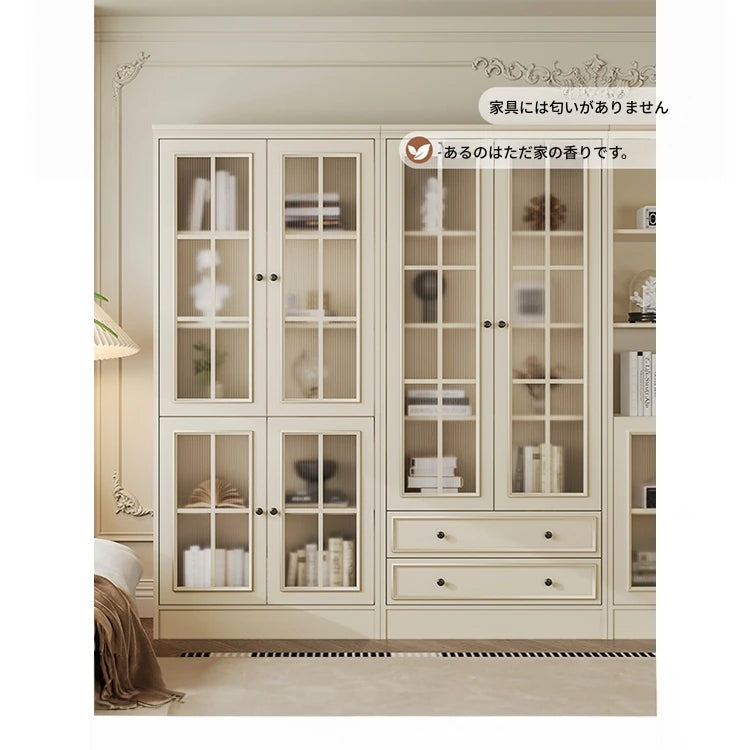 チェリー材&パイン製キャビネット|上品なガラス扉付き収納家具|リビング・ダイニングに最適 hl-4880