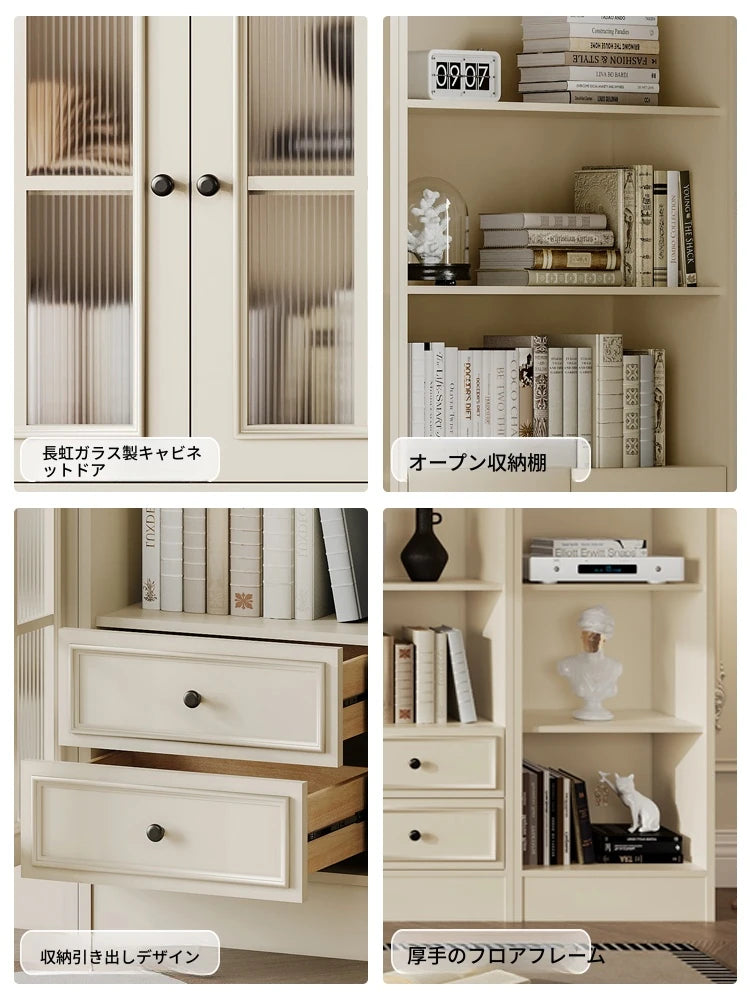 チェリー材&パイン製キャビネット|上品なガラス扉付き収納家具|リビング・ダイニングに最適 hl-4880