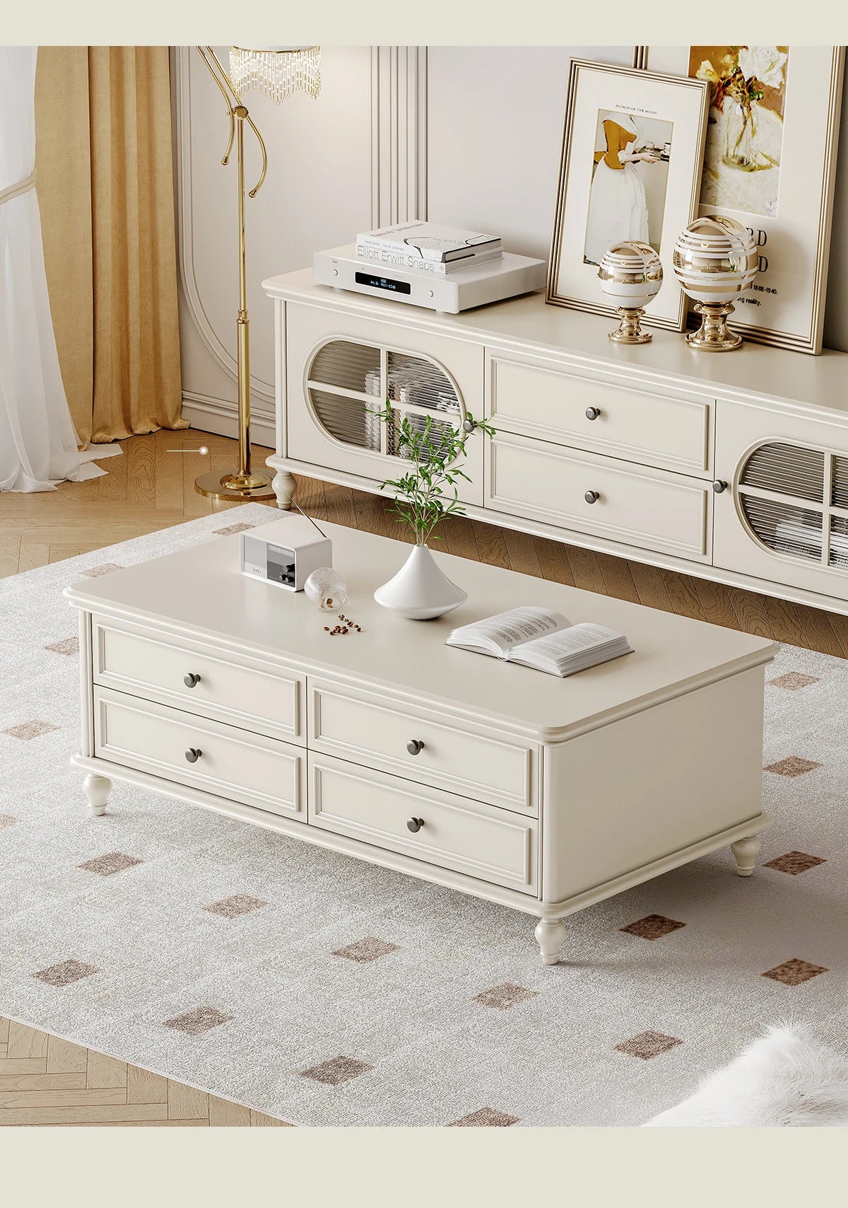 チェリー材パイン製センターテーブル|シンプルでスタイリッシュなデザイン|リビングにぴったりの収納付きテーブル hl-4883