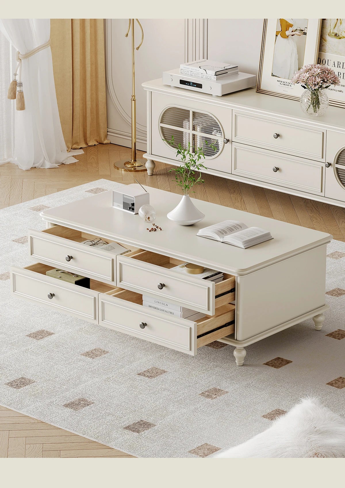 チェリー材パイン製センターテーブル|シンプルでスタイリッシュなデザイン|リビングにぴったりの収納付きテーブル hl-4883