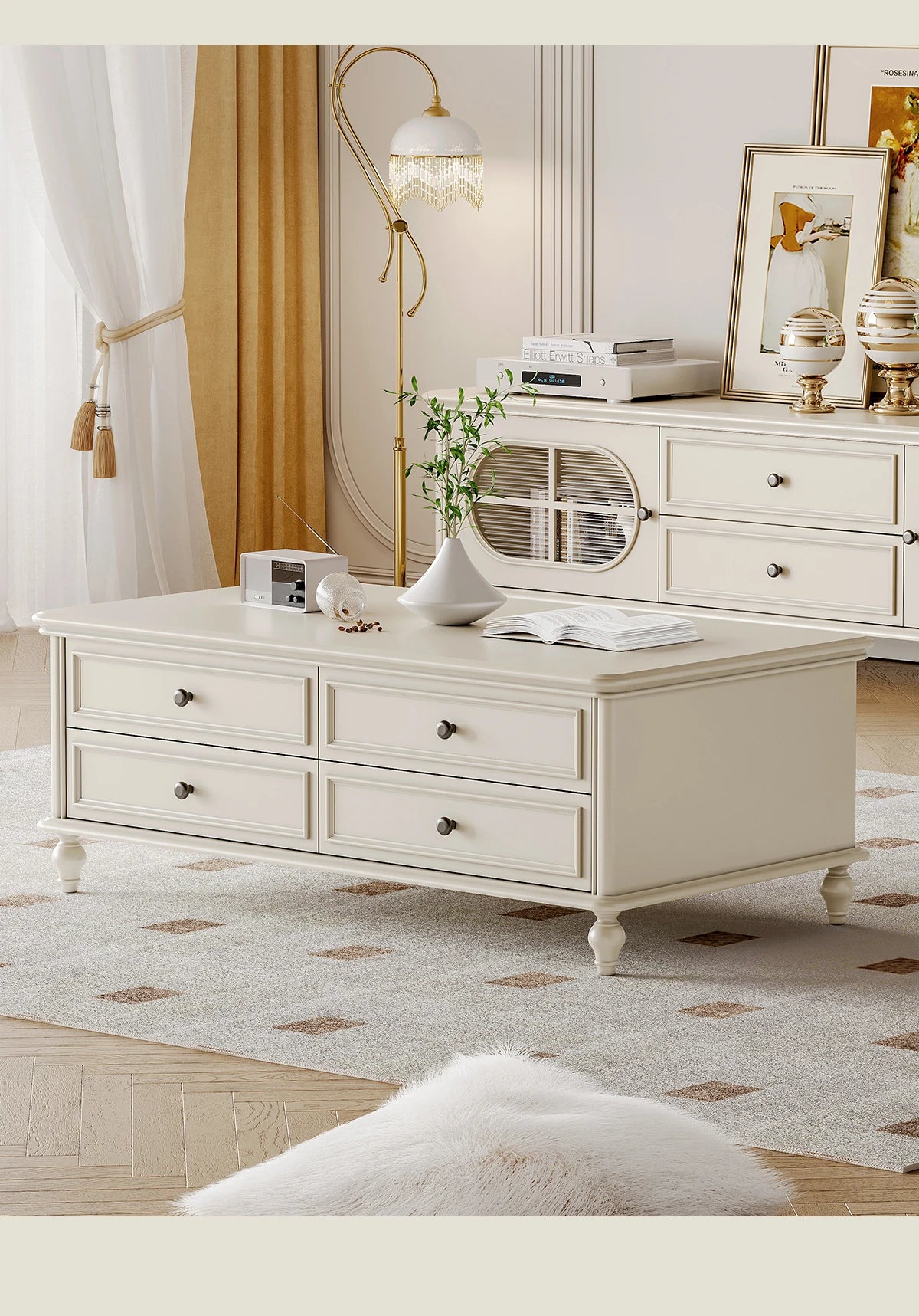 チェリー材パイン製センターテーブル|シンプルでスタイリッシュなデザイン|リビングにぴったりの収納付きテーブル hl-4883