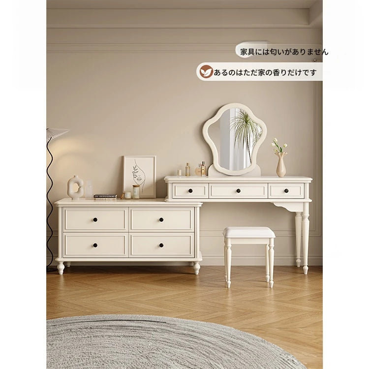 チェリー材とパインを使用した洗練された化粧台セット | シンプルでおしゃれなデザイン, 鏡付き, 収納力抜群 hl-4886