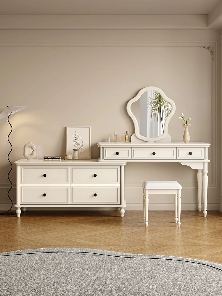 チェリー材とパインを使用した洗練された化粧台セット | シンプルでおしゃれなデザイン, 鏡付き, 収納力抜群 hl-4886