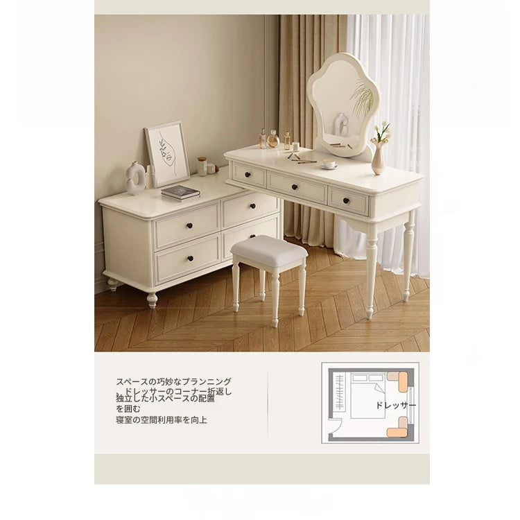 チェリー材とパインを使用した洗練された化粧台セット | シンプルでおしゃれなデザイン, 鏡付き, 収納力抜群 hl-4886