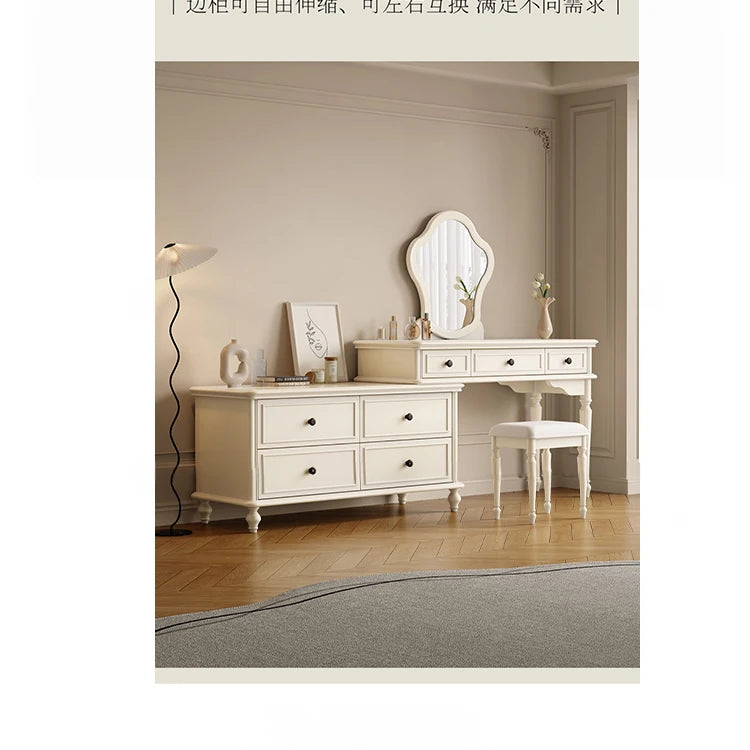 チェリー材とパインを使用した洗練された化粧台セット | シンプルでおしゃれなデザイン, 鏡付き, 収納力抜群 hl-4886