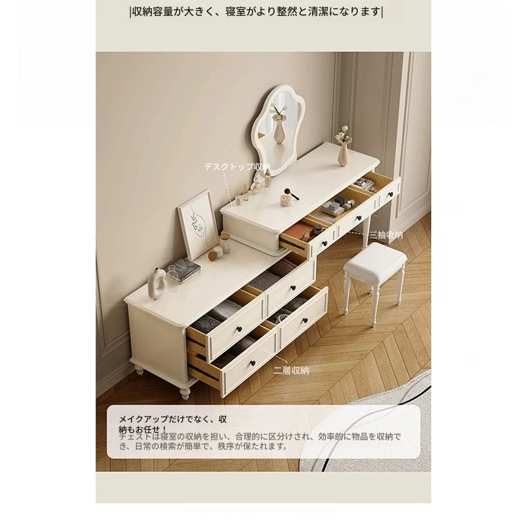 チェリー材とパインを使用した洗練された化粧台セット | シンプルでおしゃれなデザイン, 鏡付き, 収納力抜群 hl-4886