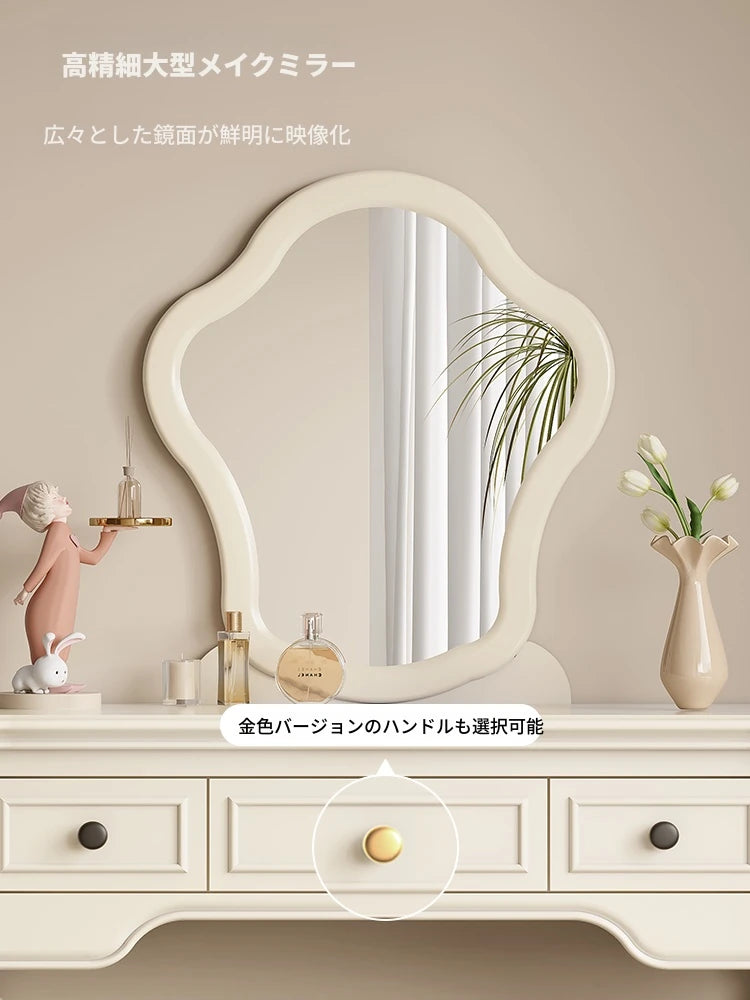 チェリーパイン・グラス製のエレガントな化粧台とスツールセット - ディスプレイミラー付き、モダンインテリアに最適 hl-4888