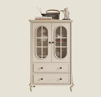 チェリー材とパイン使用!エレガントガラス仕切りキャビネット - シンプルモダンテイストで収納もバッチリ! hl-4889