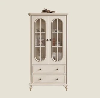 チェリー材とパイン使用!エレガントガラス仕切りキャビネット - シンプルモダンテイストで収納もバッチリ! hl-4889