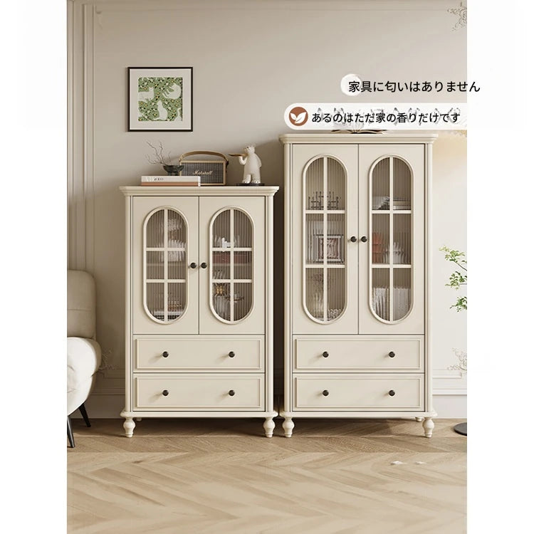 チェリー材とパイン使用!エレガントガラス仕切りキャビネット - シンプルモダンテイストで収納もバッチリ! hl-4889