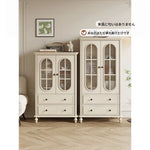 チェリー材とパイン使用!エレガントガラス仕切りキャビネット - シンプルモダンテイストで収納もバッチリ! hl-4889