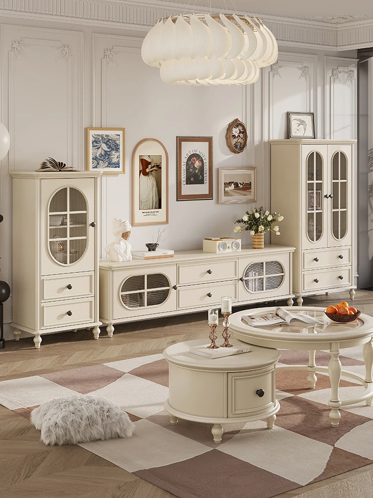 チェリー材とパイン使用!エレガントガラス仕切りキャビネット - シンプルモダンテイストで収納もバッチリ! hl-4889