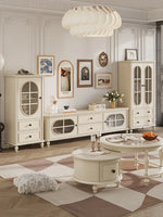 チェリー材とパイン使用!エレガントガラス仕切りキャビネット - シンプルモダンテイストで収納もバッチリ! hl-4889