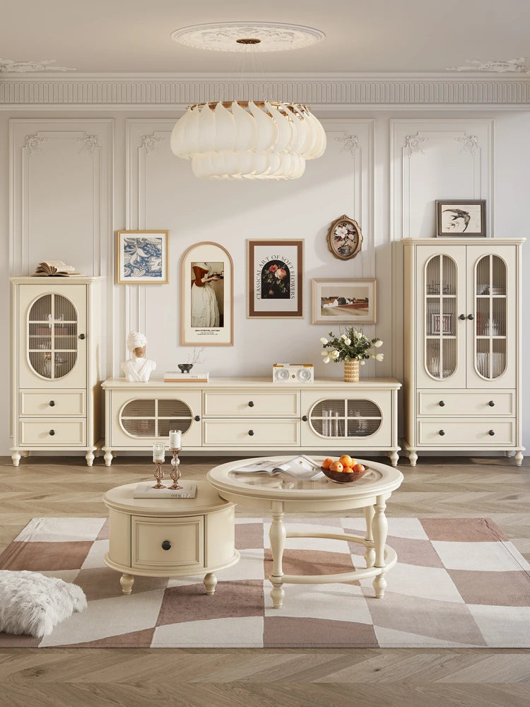 チェリー材とパイン使用!エレガントガラス仕切りキャビネット - シンプルモダンテイストで収納もバッチリ! hl-4889