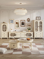 チェリー材とパイン使用!エレガントガラス仕切りキャビネット - シンプルモダンテイストで収納もバッチリ! hl-4889