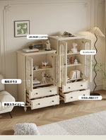 チェリー材とパイン使用!エレガントガラス仕切りキャビネット - シンプルモダンテイストで収納もバッチリ! hl-4889