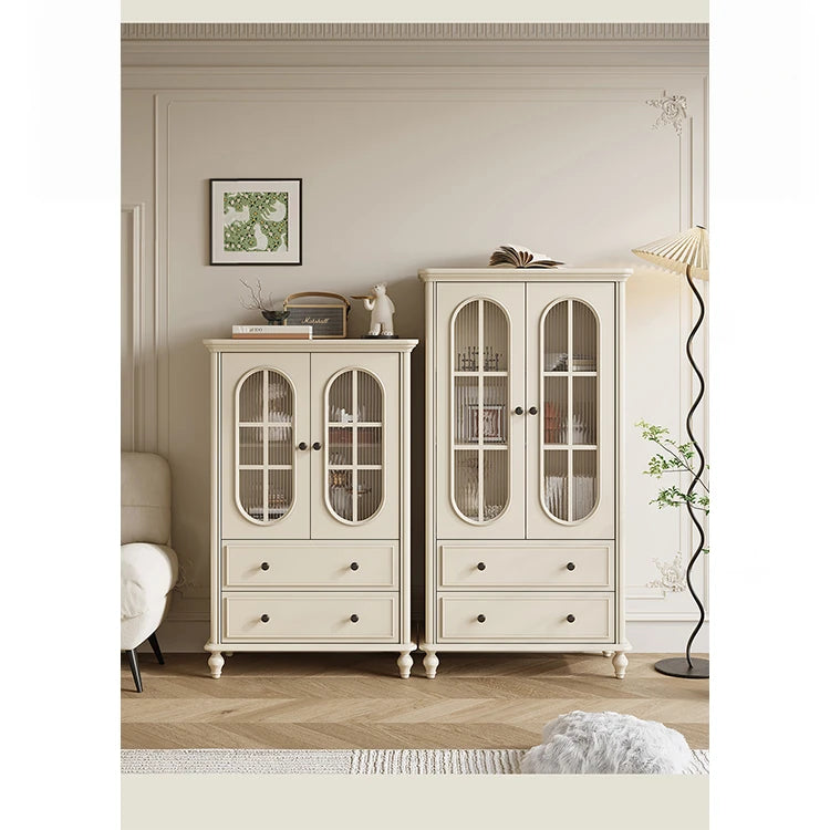 チェリー材とパイン使用!エレガントガラス仕切りキャビネット - シンプルモダンテイストで収納もバッチリ! hl-4889