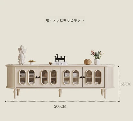 チェリー材ガラス製テレビ台 - シンプルでモダンな家のインテリアに最適! hl-4900