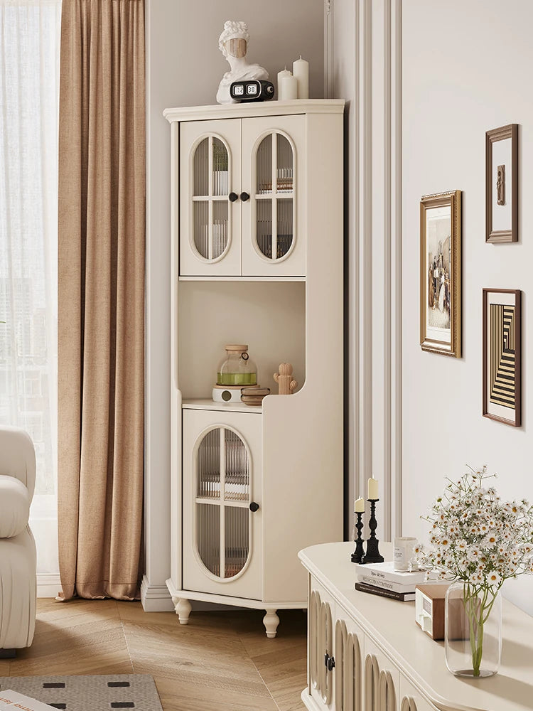 チェリー材とパインの美しいキャビネット|ガラス扉付き収納家具|スタイリッシュなリビングルームデザイン hl-4904