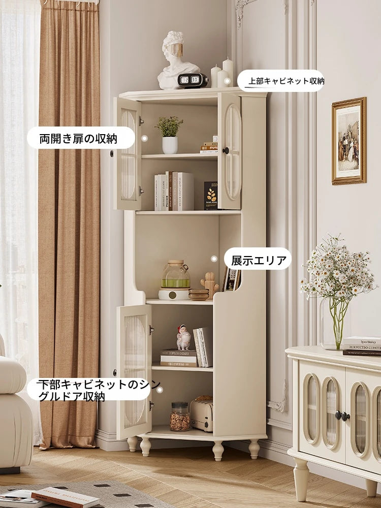 チェリー材とパインの美しいキャビネット|ガラス扉付き収納家具|スタイリッシュなリビングルームデザイン hl-4904