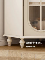 チェリー材とパインの美しいキャビネット|ガラス扉付き収納家具|スタイリッシュなリビングルームデザイン hl-4904