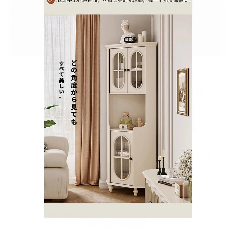 チェリー材とパインの美しいキャビネット|ガラス扉付き収納家具|スタイリッシュなリビングルームデザイン hl-4904