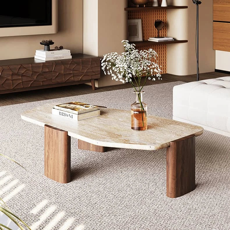 高級感溢れるレッドオーク石製センターテーブル|モダンなリビングにぴったり hlbjm-2008