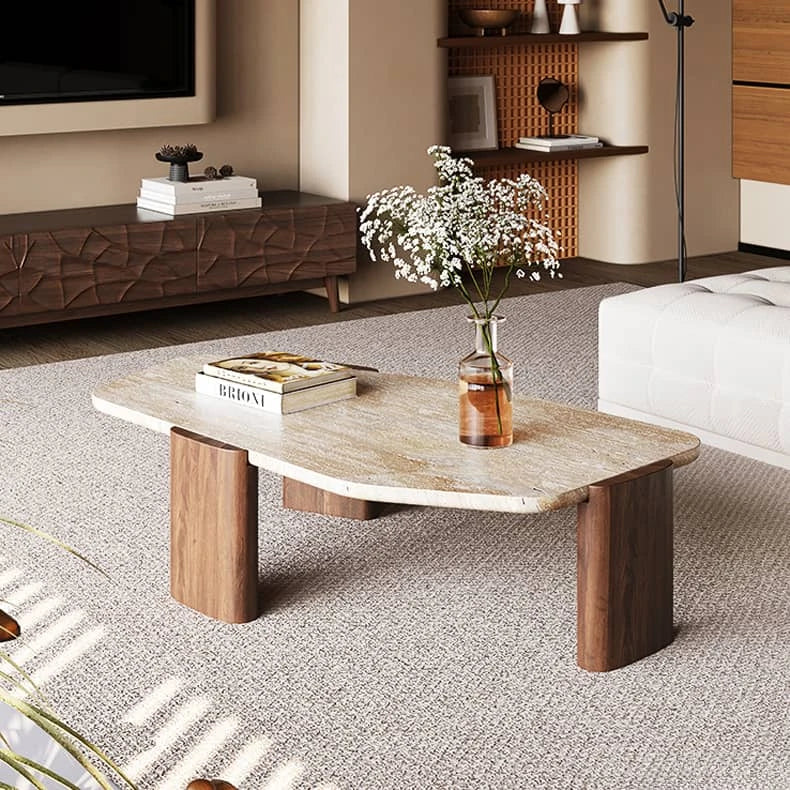 高級感溢れるレッドオーク石製センターテーブル|モダンなリビングにぴったり hlbjm-2008