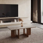 モダンなリビングにぴったり:石とレッドオークのセンターテーブル hlbjm-2011