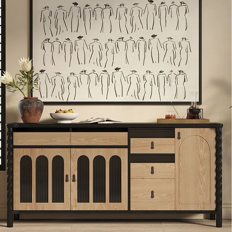 アッシュ材とガラスの高級キャビネット|モダンデザインで魅了する多層収納家具 hld-4483