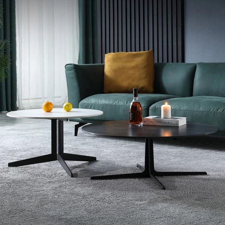 モダンセンターテーブル セラミック製 おしゃれなデザイン 丸型・ブラック&ホワイト 収納便利【リビング・ダイニングに最適】 hldjj-3024