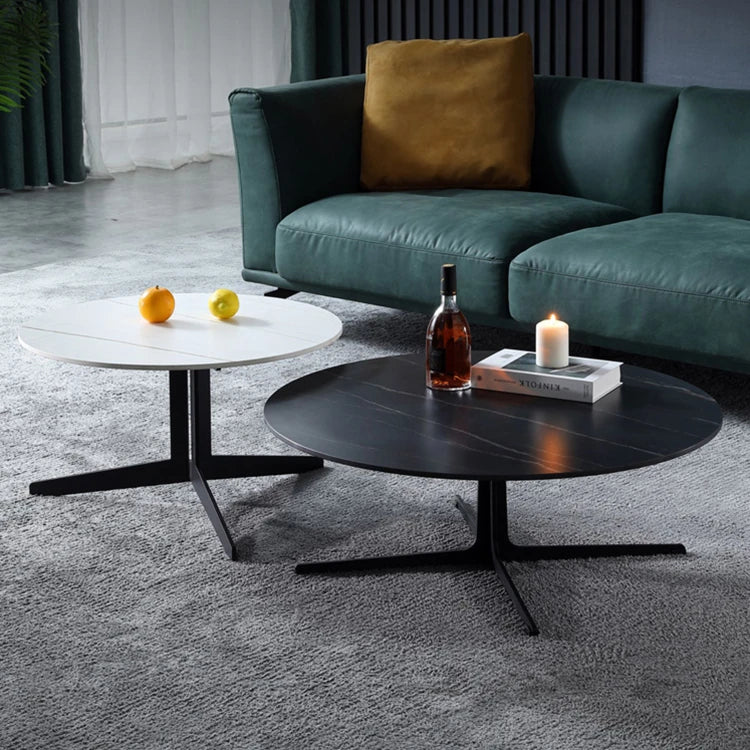 モダンセンターテーブル セラミック製 おしゃれなデザイン 丸型・ブラック&ホワイト 収納便利【リビング・ダイニングに最適】 hldjj-3024