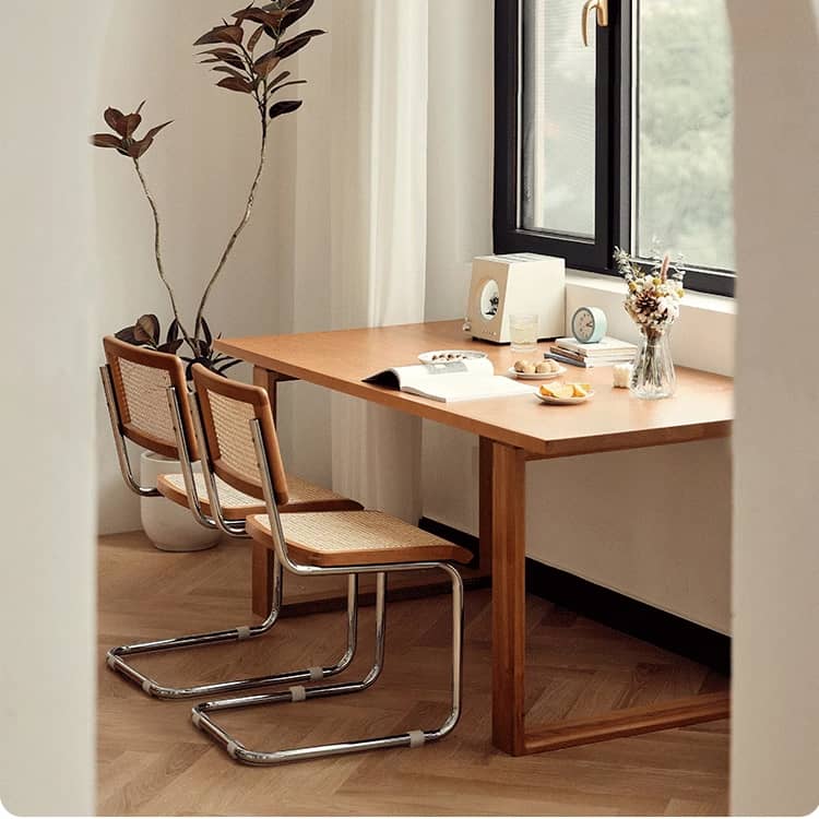 チェリー材&ラタンの高級チェア - スタイリッシュステンレス&PUレザー仕様 hldmz-721